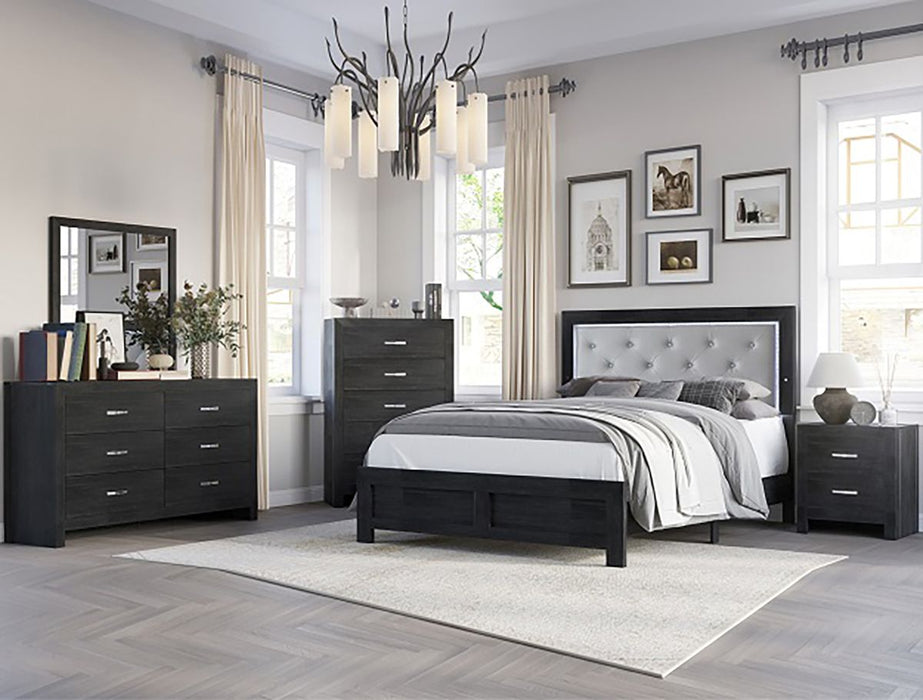 Crown Mark Furniture Jaylen King Upholstered Panel Bed in Black