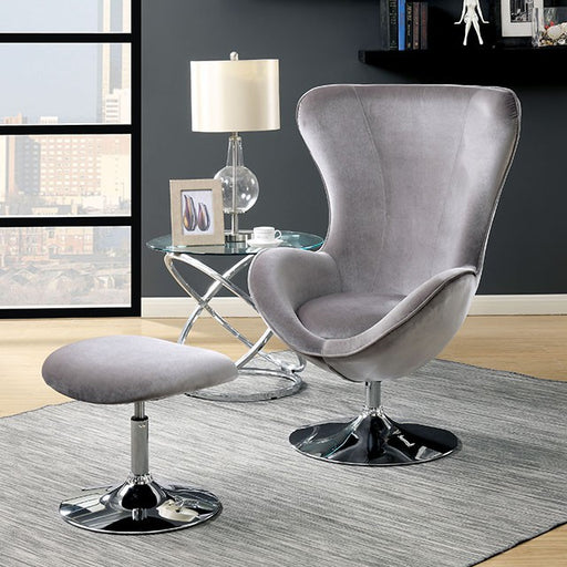 SHELIA Gray Accent Chair w/ Ottoman image